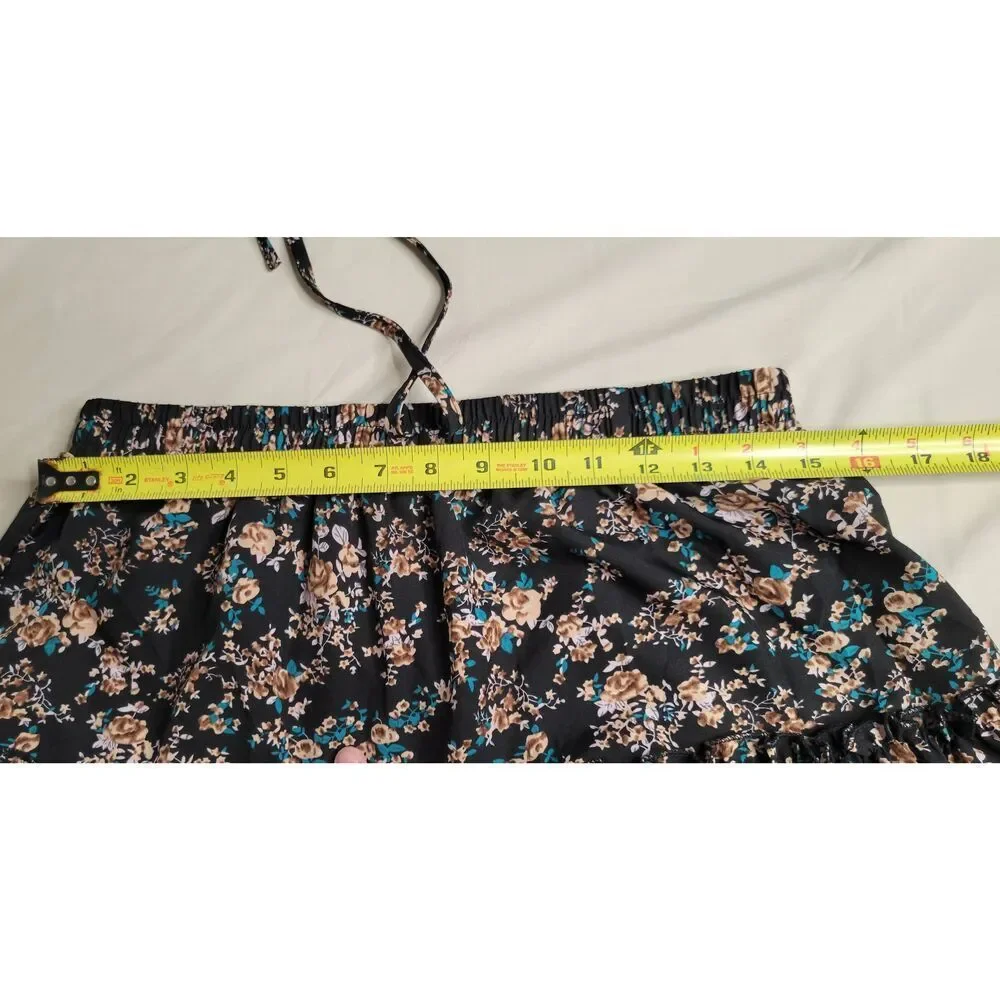 Boho cottage core floral country skirt flowers black gypsy medium women's clothi